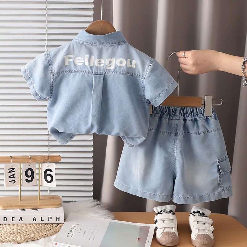 Cowboy letter short sleeved shorts three piece set