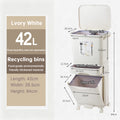 42L Kitchen Trash Can 3 Compartments with Pedal & Wheels, Recycling Bin