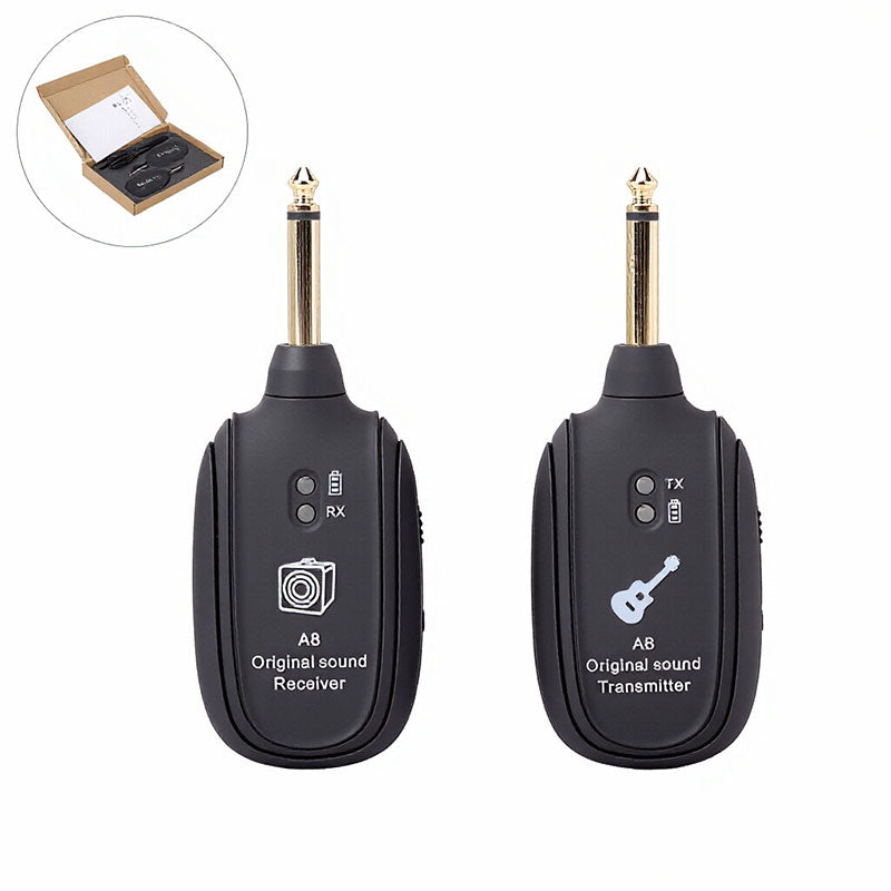 A8 UHF Wireless Guitar System, Rechargeable Transmitter & Receiver, 20Hz-20kHz Full Frequency, USB Charging for Guitar, Violin,
