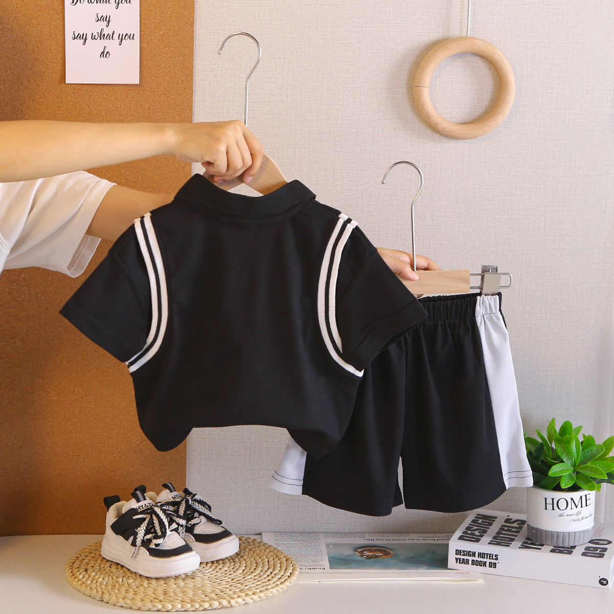 Polo shirt short sleeved two-piece set for baby and children's clothing