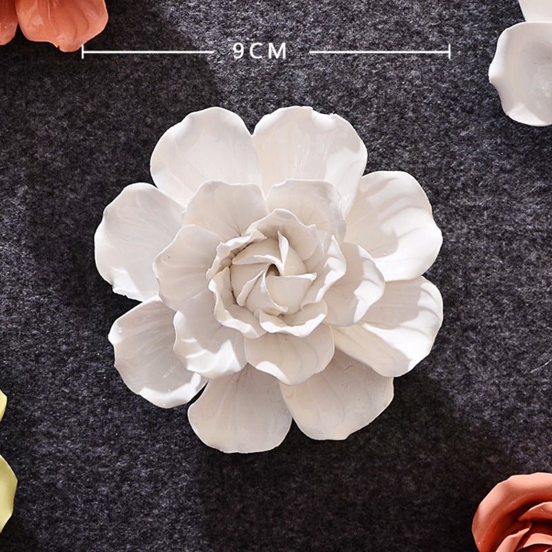 Ceramic 3D Wall Flowers - Hand-Painted Peony, Rose & Camellia Wall Decor for Wedding & Gift