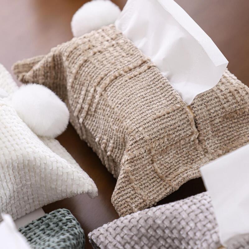Chenille Tissue Cover & Napkin Organizer - Soft Plush Cloth Dispenser for Kitchen, Bathroom, Car