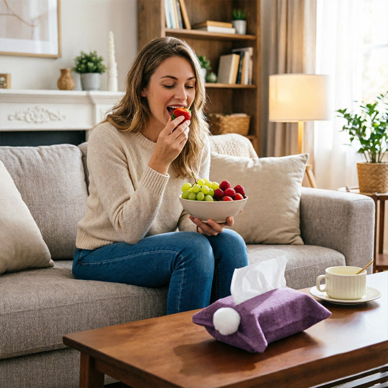 Chenille Tissue Cover & Napkin Organizer - Soft Plush Cloth Dispenser for Kitchen, Bathroom, Car