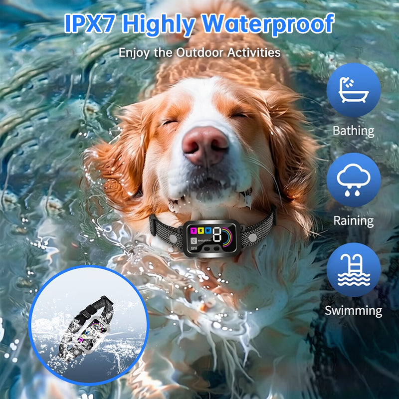 Smart Dog Bark Control Collar w/ Color Screen, Multi Stop Modes, 8-Level Sensitivity, IP67 Waterproof