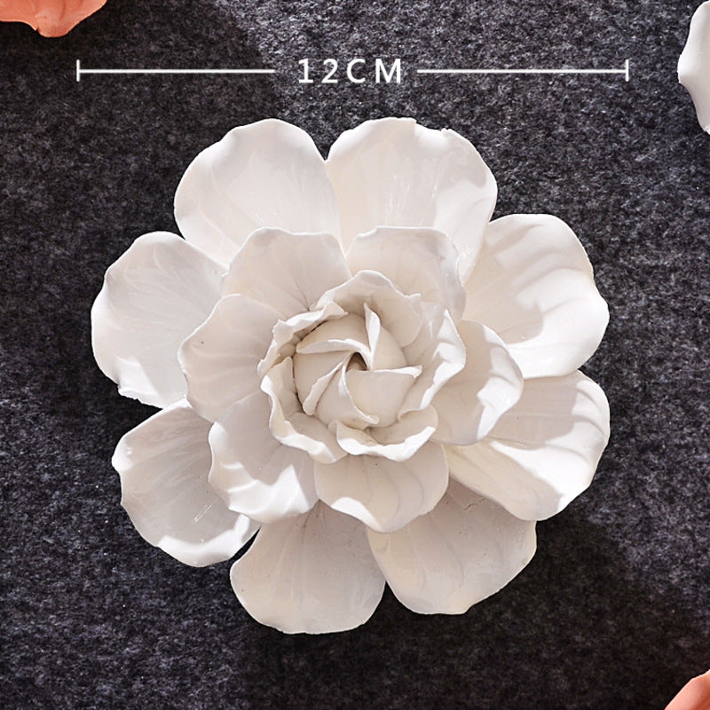 Ceramic 3D Wall Flowers - Hand-Painted Peony, Rose & Camellia Wall Decor for Wedding & Gift