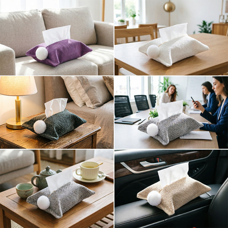 Chenille Tissue Cover & Napkin Organizer - Soft Plush Cloth Dispenser for Kitchen, Bathroom, Car