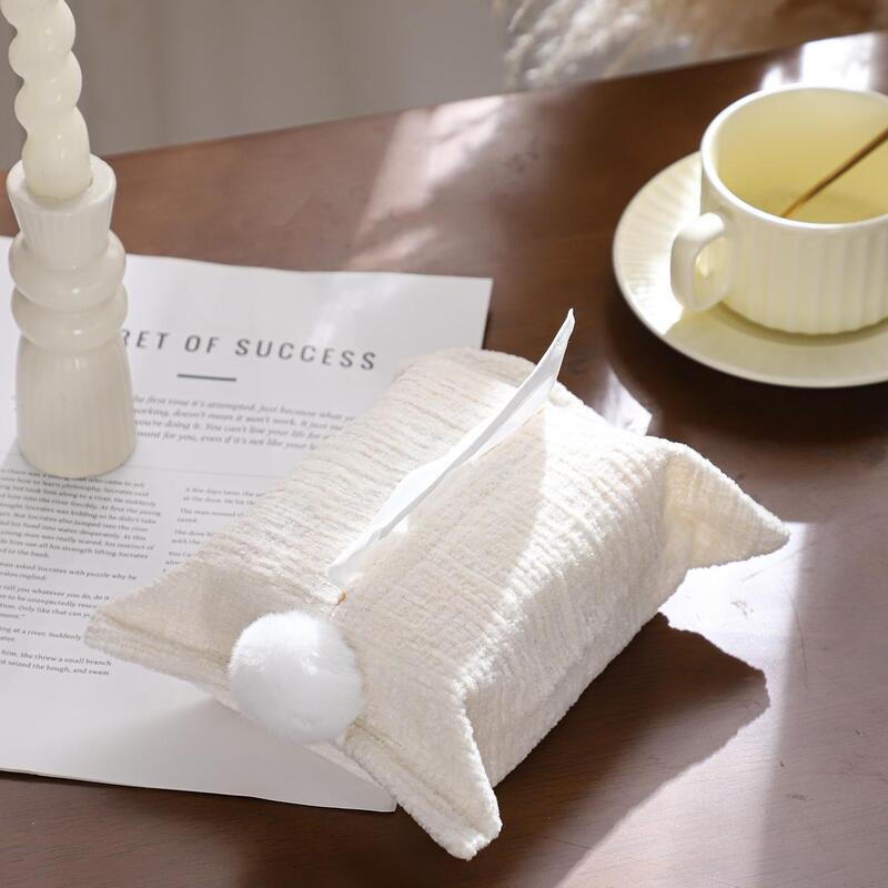 Chenille Tissue Cover & Napkin Organizer - Soft Plush Cloth Dispenser for Kitchen, Bathroom, Car