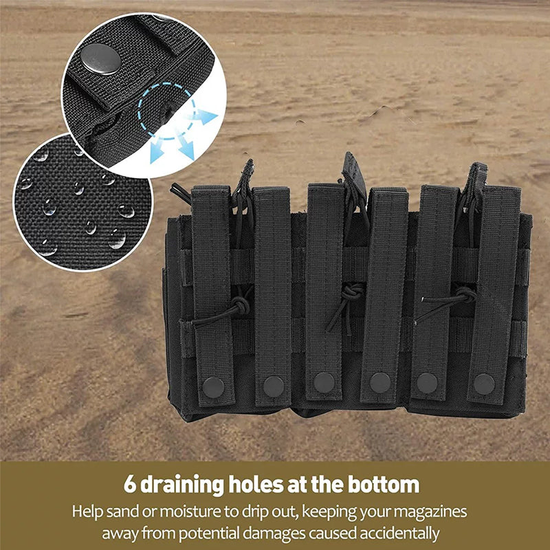 Triple Open-Top Tactical Rifle Magazine Pouch Holder for .223 / 5.56, Universal M4 M16 M14 Mag Carrier Bag