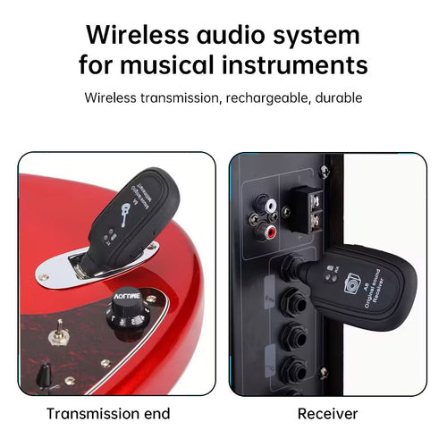 A8 UHF Wireless Guitar System, Rechargeable Transmitter & Receiver, 20Hz-20kHz Full Frequency, USB Charging for Guitar, Violin,