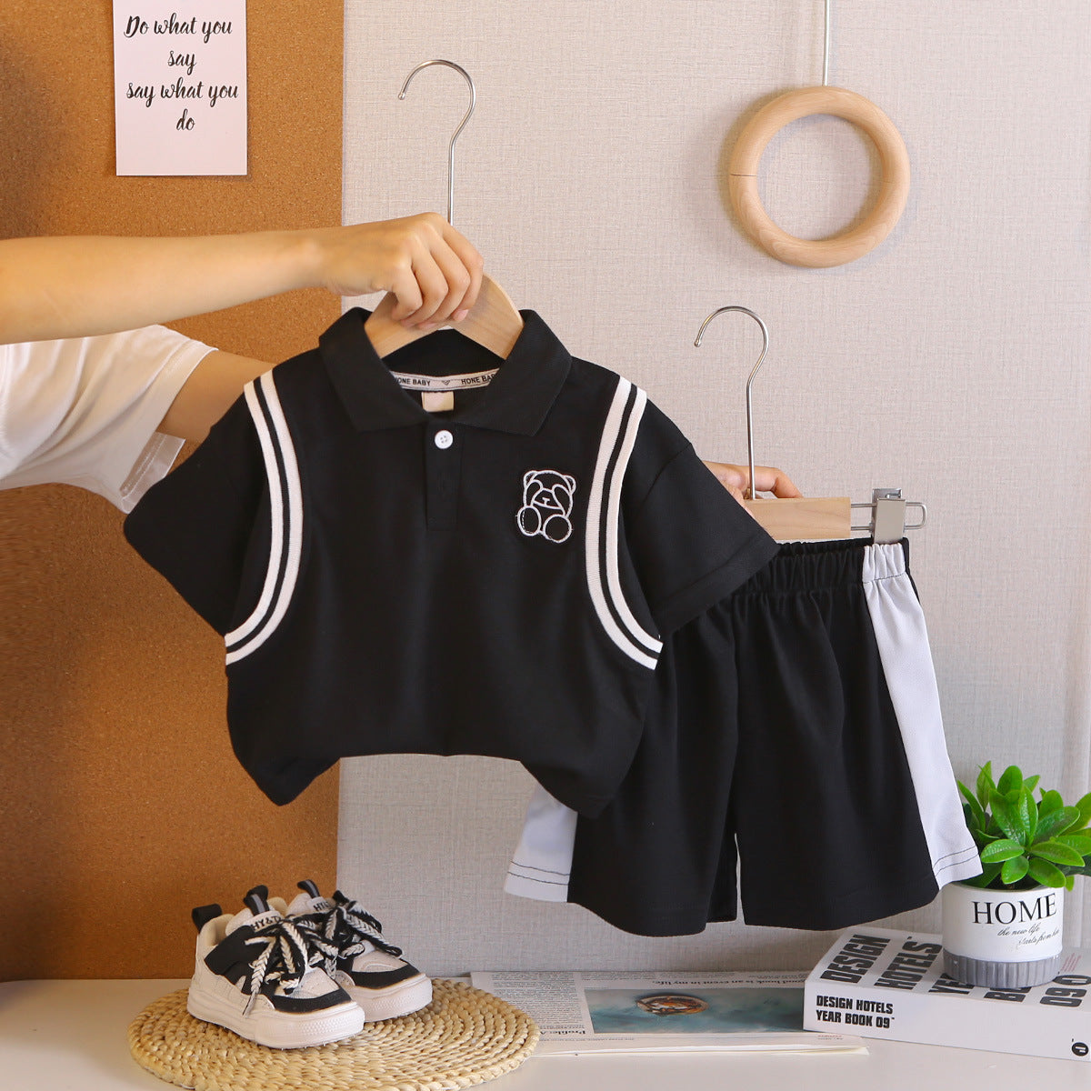 Polo shirt short sleeved two-piece set for baby and children's clothing