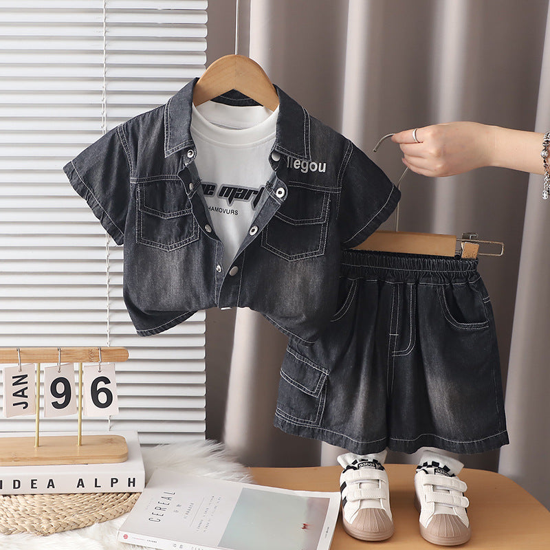 Cowboy letter short sleeved shorts three piece set