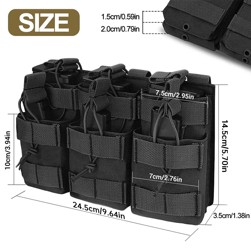 Triple Open-Top Tactical Rifle Magazine Pouch Holder for .223 / 5.56, Universal M4 M16 M14 Mag Carrier Bag