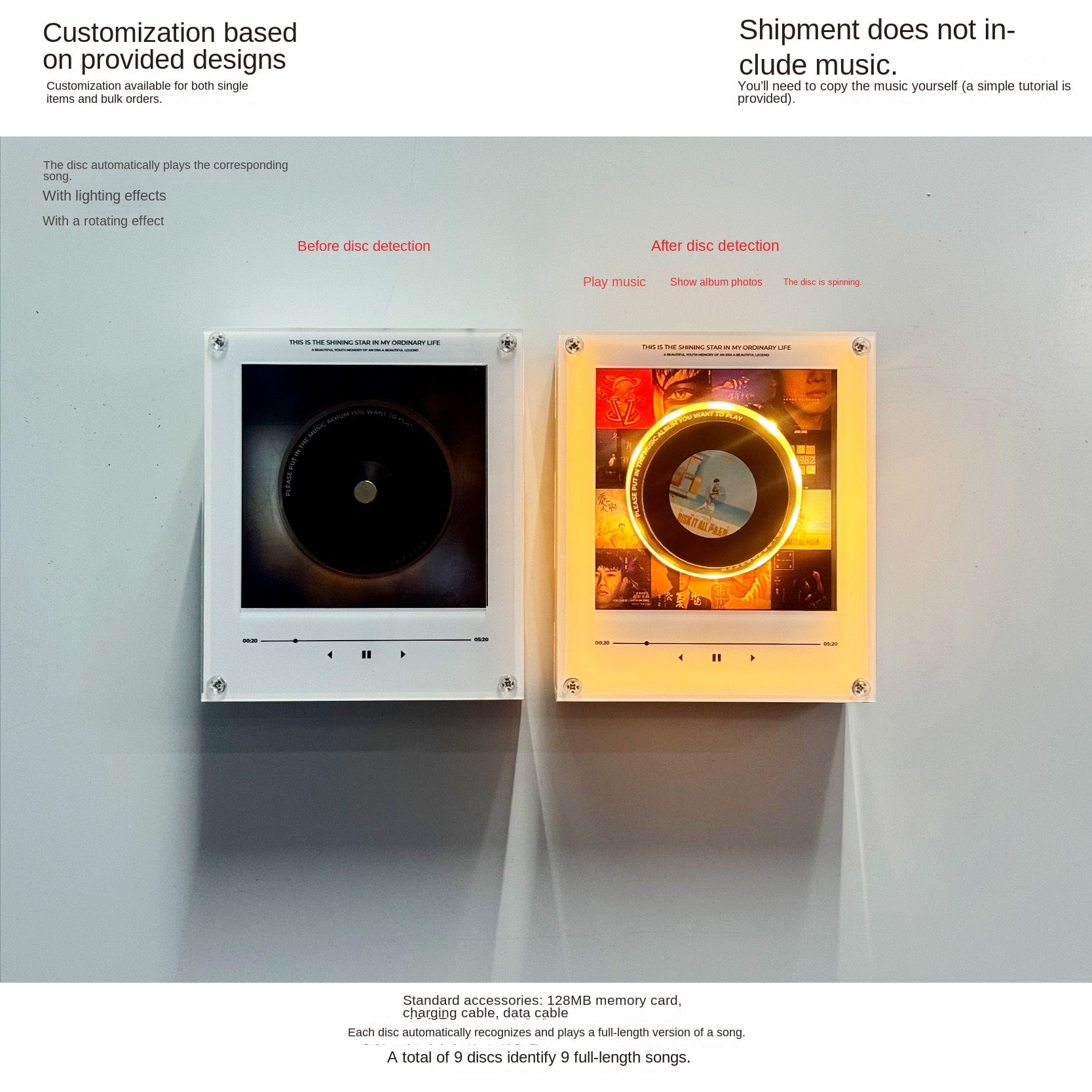 Rotating Music Disc Night Light Magnetic Fridge Magnet NFC Sensing Singing Acrylic Cross-border Factory Direct Sales