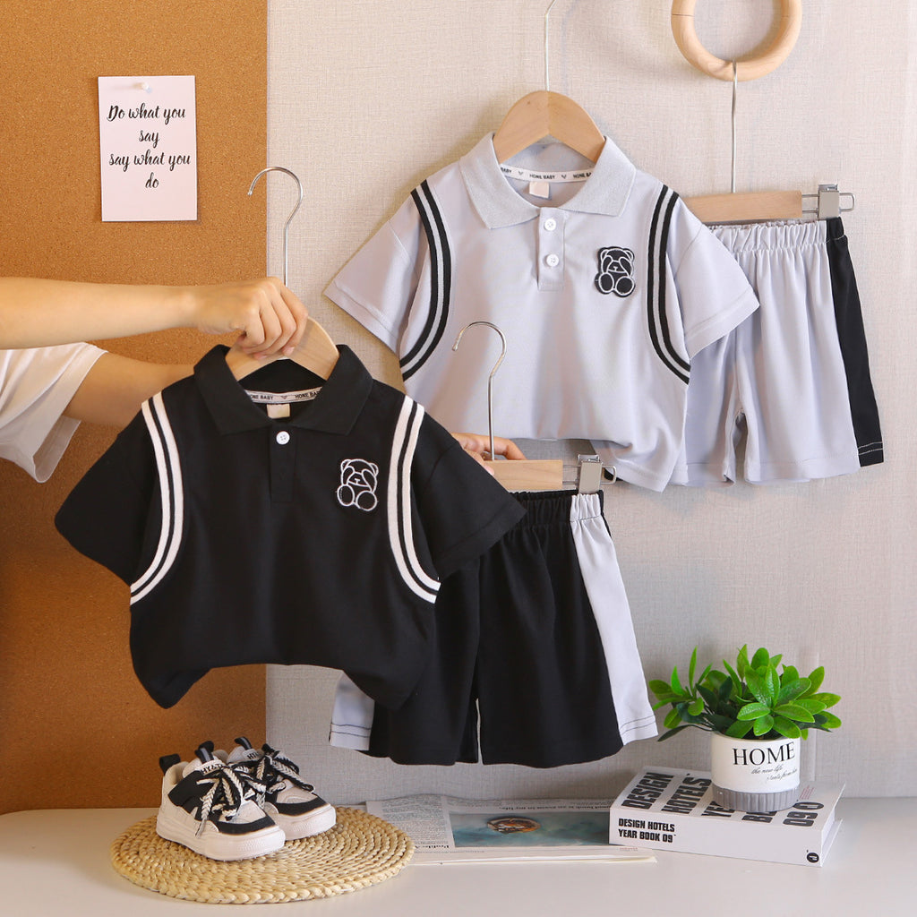 Polo shirt short sleeved two-piece set for baby and children's clothing