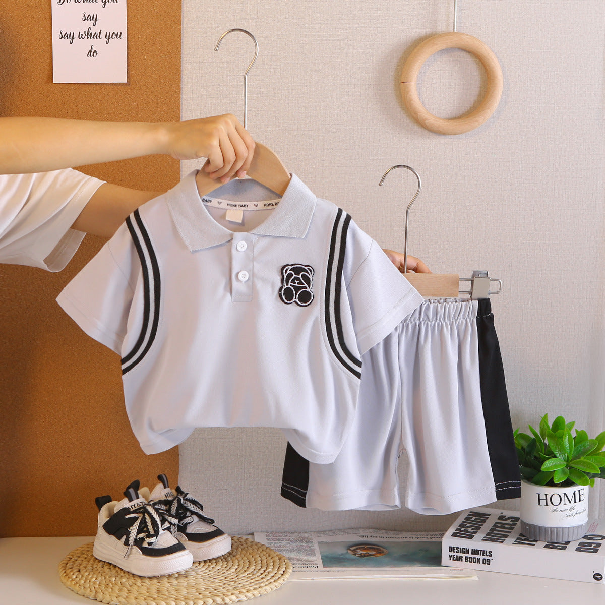 Polo shirt short sleeved two-piece set for baby and children's clothing