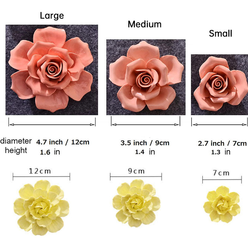Ceramic 3D Wall Flowers - Hand-Painted Peony, Rose & Camellia Wall Decor for Wedding & Gift