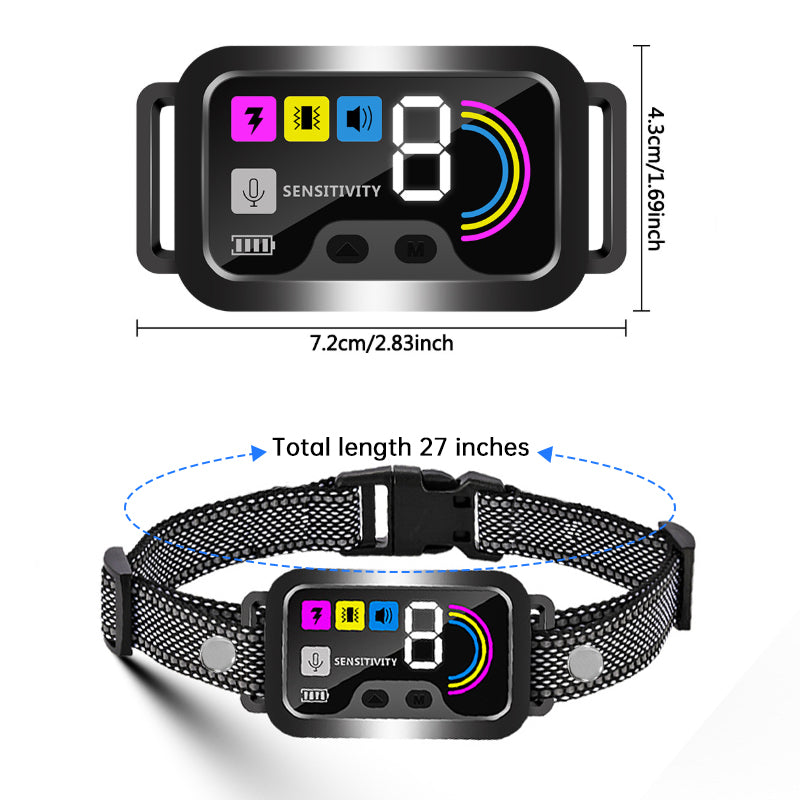 Smart Dog Bark Control Collar w/ Color Screen, Multi Stop Modes, 8-Level Sensitivity, IP67 Waterproof