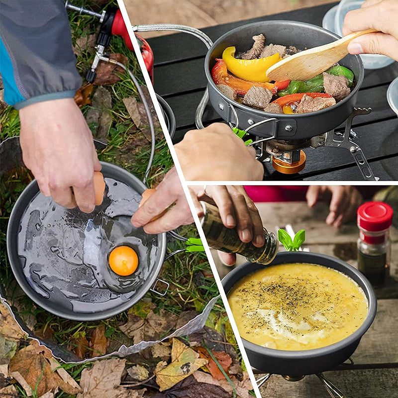 Backpacking Camping Cookware Set, Portable Outdoor Cooking Kit with Tableware, Durable & Lightweight, Foldable Storage Bag
