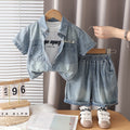 Summer denim short sleeved three piece set