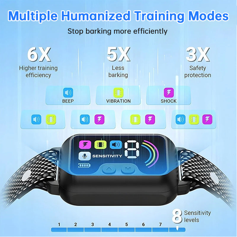 Smart Dog Bark Control Collar w/ Color Screen, Multi Stop Modes, 8-Level Sensitivity, IP67 Waterproof